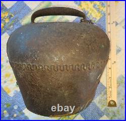 Large Cow or Bull Bell Primitive Copper Hanging Brass Patina Loud Sound 11 Tall