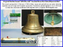 Large Marine Vessel CRYSTAL ACE Maritime Nautical Brass Shipwreck Bell, Marked