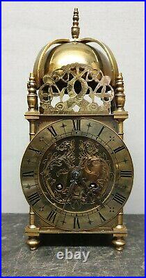 Large Quality Vintage Mechanical 8 Day Brass Lantern Clock with Bell Strike