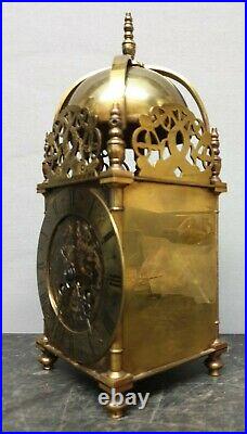 Large Quality Vintage Mechanical 8 Day Brass Lantern Clock with Bell Strike