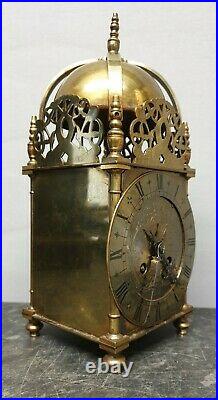 Large Quality Vintage Mechanical 8 Day Brass Lantern Clock with Bell Strike