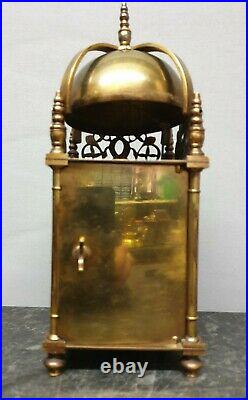 Large Quality Vintage Mechanical 8 Day Brass Lantern Clock with Bell Strike