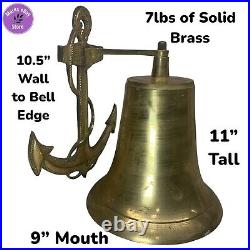 Large Solid Brass Bell Antique Hanging Wall Mount Nautical