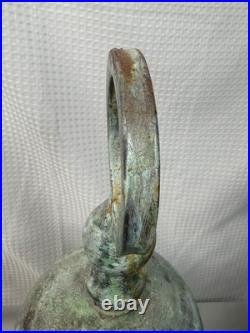 Large Solid Brass Hanging Bell 26.5 Rustic Patina Wall Mount Farmhouse