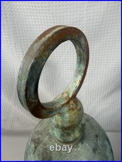 Large Solid Brass Hanging Bell 26.5 Rustic Patina Wall Mount Farmhouse