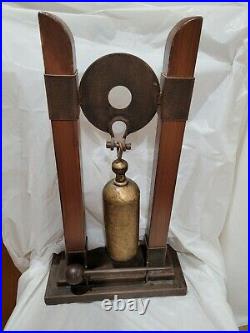 Large Tabletop Brass And Wood Prayer Bell Gong With Wooden Striker