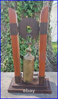 Large Tabletop Brass And Wood Prayer Bell Gong With Wooden Striker 21