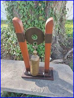 Large Tabletop Brass And Wood Prayer Bell Gong With Wooden Striker 21