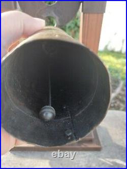 Large Tabletop Brass And Wood Prayer Bell Gong With Wooden Striker 21