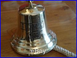 Large Titanic Ships Brass Bell with Rope 3 k in Weight Nautical Sea bar pub door