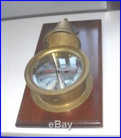 Large Vintage Accuracy Ships Time Solid Brass Clock Bell On Mahogany Wall Mount