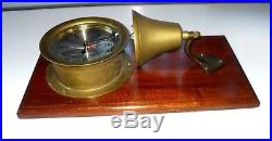 Large Vintage Accuracy Ships Time Solid Brass Clock Bell On Mahogany Wall Mount