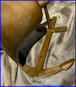 Large Vintage Brass Ship Bell With Anchor Shape Wall Mount