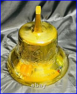 Large Vintage Polished Brass Bell With Clapper, Engraved Dueling Dragons Motif
