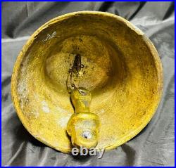 Large Vintage Polished Brass Bell With Clapper, Engraved Dueling Dragons Motif