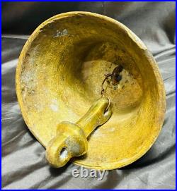 Large Vintage Polished Brass Bell With Clapper, Engraved Dueling Dragons Motif