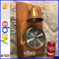 Large Vintage Ships Time Ships Bell Strikes Clock On Wall Wood Base