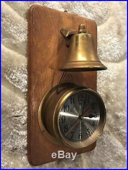 Large Vintage Ships Time Ships Bell Strikes Clock On Wall Wood Base