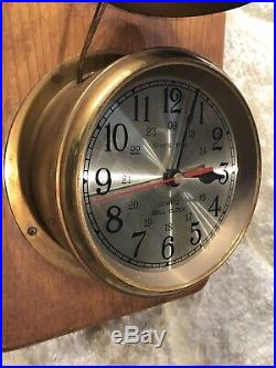 Large Vintage Ships Time Ships Bell Strikes Clock On Wall Wood Base