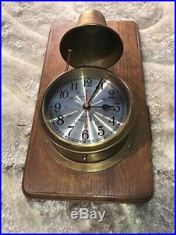 Large Vintage Ships Time Ships Bell Strikes Clock On Wall Wood Base