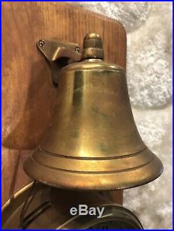 Large Vintage Ships Time Ships Bell Strikes Clock On Wall Wood Base