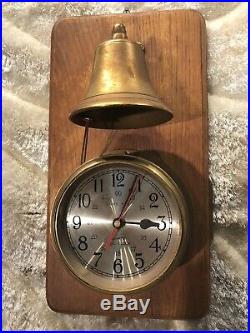 Large Vintage Ships Time Ships Bell Strikes Clock On Wall Wood Base