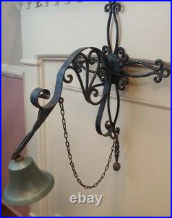 Large Vintage Wall Mounted Outdoor Dinner Bell Ornate Bell Clapper