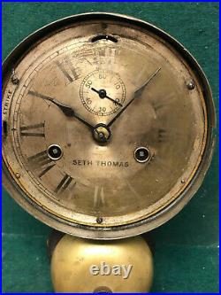 Late 1800s Seth Thomas Brass Ship's Clock with Outside Bell. Has key. Works