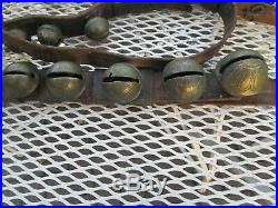 Leather Belt & 31 Primitive Antique Graduated Petal Style Brass Sleigh Bells