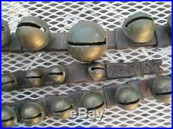 Leather Belt & 31 Primitive Antique Graduated Petal Style Brass Sleigh Bells