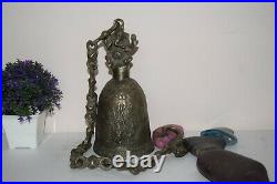 Lord Ganpati Figurine Antique Hanging Bell Brass Ganesha Decor Mandir Gong EK976