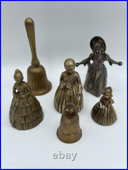 Lot- 6 ANTIQUE VTG VICTORIAN ORNATE SOLID BRONZE LADY TEA DINNER BELLS England