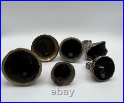 Lot- 6 ANTIQUE VTG VICTORIAN ORNATE SOLID BRONZE LADY TEA DINNER BELLS England