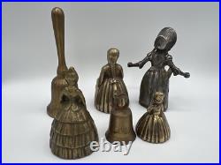 Lot- 6 ANTIQUE VTG VICTORIAN ORNATE SOLID BRONZE LADY TEA DINNER BELLS England