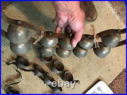 Lot C 6 strands of antique brass sleigh bells store bells door bells