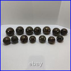 Lot Of 14 Antique Brass Jingle Bell Sleigh Bells