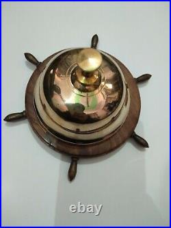 Lot Of 5 Nautical Antique Brass Wooden Ship Wheel Hotel School Office Table Bell