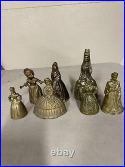 Lot Of 7 Antique Vintage Victorian Ornate Solid Bronze Lady Tea Dinner Bells