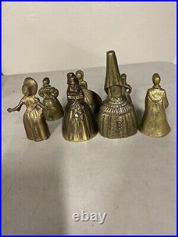 Lot Of 7 Antique Vintage Victorian Ornate Solid Bronze Lady Tea Dinner Bells