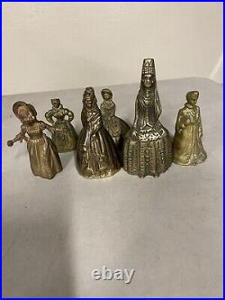 Lot Of 7 Antique Vintage Victorian Ornate Solid Bronze Lady Tea Dinner Bells