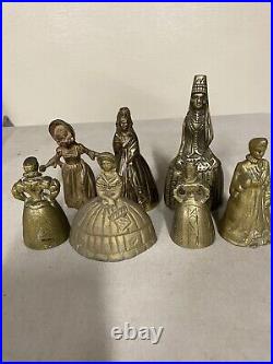 Lot Of 7 Antique Vintage Victorian Ornate Solid Bronze Lady Tea Dinner Bells