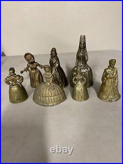 Lot Of 7 Antique Vintage Victorian Ornate Solid Bronze Lady Tea Dinner Bells