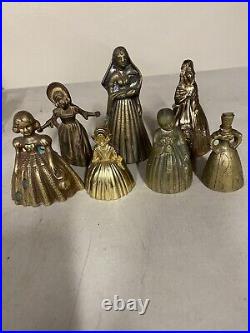 Lot Of 7 Antique Vintage Victorian Ornate Solid Bronze Lady Tea Dinner Bells #2