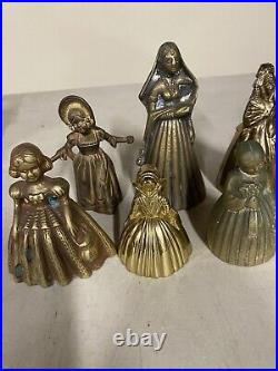 Lot Of 7 Antique Vintage Victorian Ornate Solid Bronze Lady Tea Dinner Bells #2