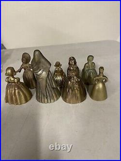Lot Of 7 Antique Vintage Victorian Ornate Solid Bronze Lady Tea Dinner Bells #2