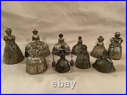 Lot of 10 Vintage brass lady crinoline bells