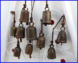 Lot of 12 Pcs Antique 1900'S Vintage Metal Cow Bell Copper Brass Wood Clapper