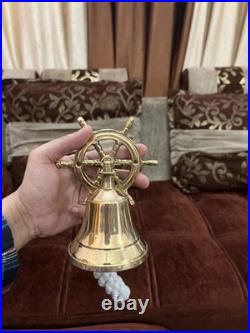 Lot of 5 Antique Brass Ship Bells Nautical Hanging Door Bells with Wall Bracke