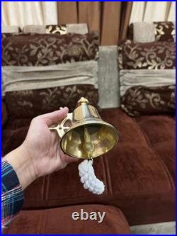 Lot of 5 Antique Brass Ship Bells Nautical Hanging Door Bells with Wall Bracke