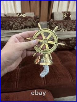 Lot of 5 Antique Brass Ship Bells Nautical Hanging Door Bells with Wall Bracke
